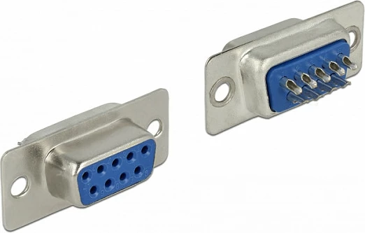 Konektor DeLOCK 65882 Sub-D 9-pin (femër), për saldim, Blu/Argjend