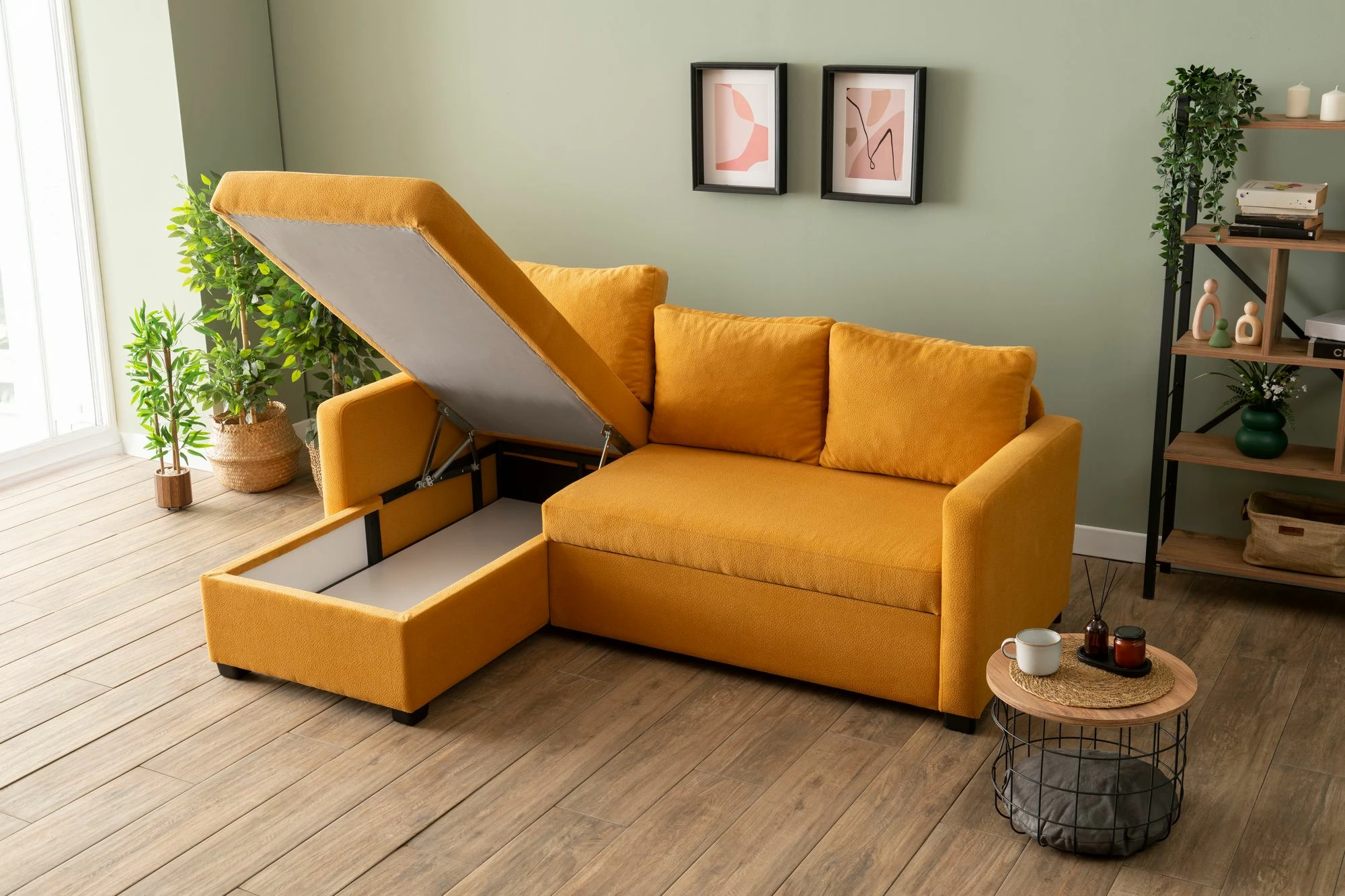 Kënd-sofë krevati, ngjyrë mustard, Atelier del Sofa, Kado