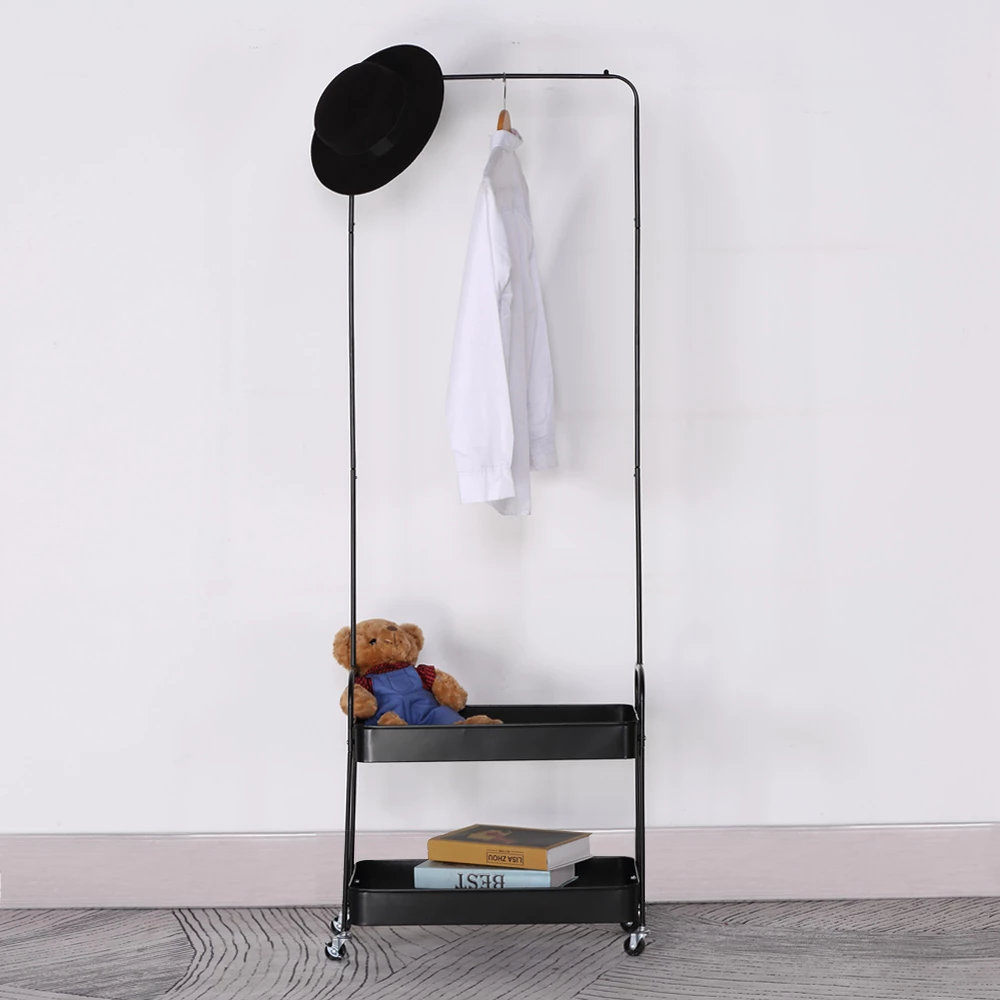 Raf garderobe metalik, ngjyrë e zezë, 56x31x152 cm