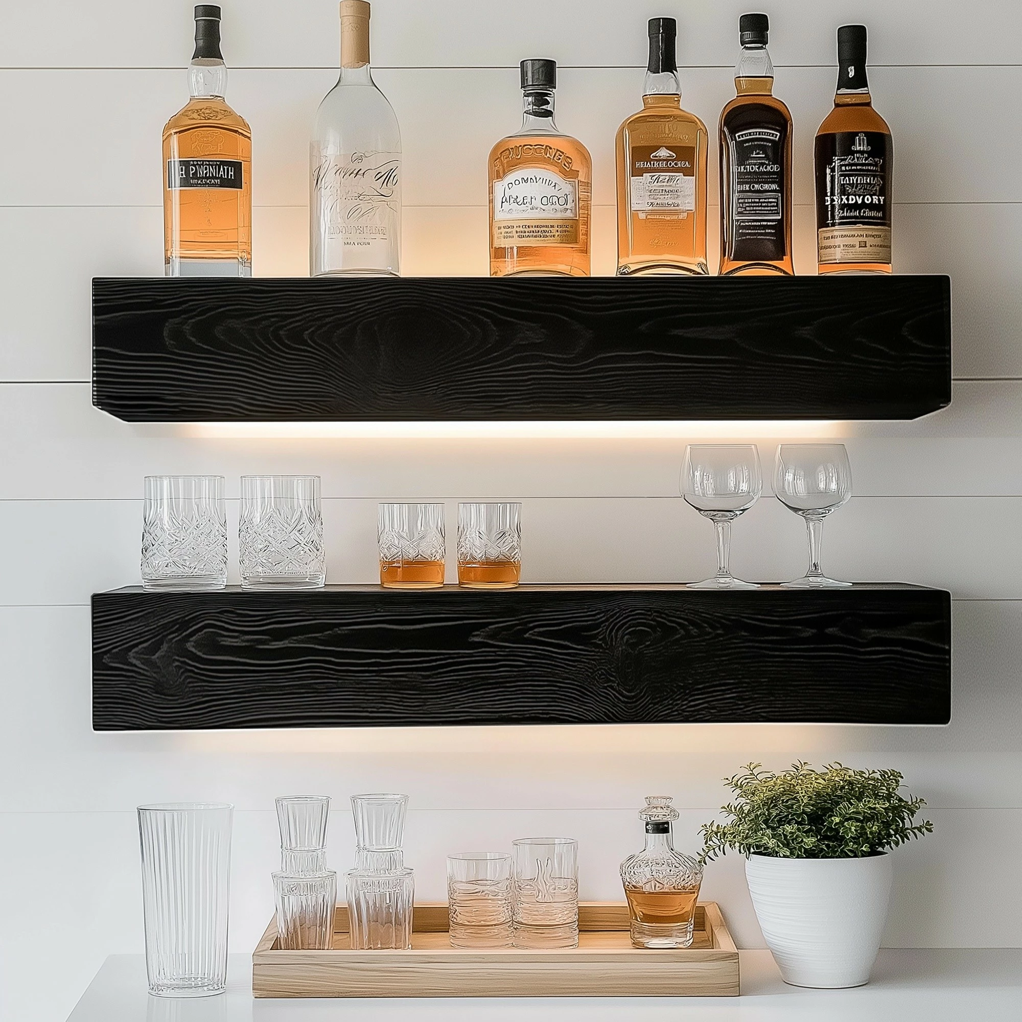 Raf dekorativ prej druri për mur, ngjyrë e zezë, Skye Decor, Raf278 (2 copë)