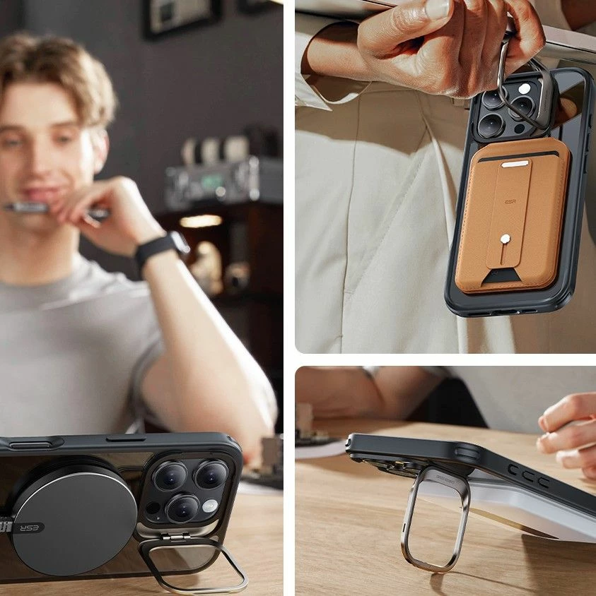 Mbështjellës ESR Classic Hybrid Kickstand HaloLock MagSafe për iPhone 16 Pro, Set me xham të temperuar, Transparent