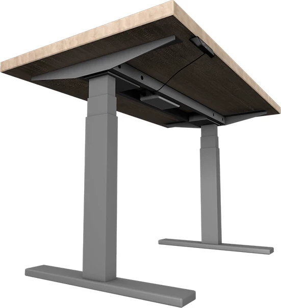 Tavolinë pune Sit/Stand UVI Desk Standard, 139 x 68 cm, lartësi 62–128 cm, set kornizë + tabakë, Sonoma, gri