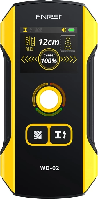 Detektor kabllosh dhe metalesh FNIRSI WD-02, 3 moda, zbulim deri 120 mm, ekran TFT HD, bateri 300 mAh USB-C, zi/verdhe
