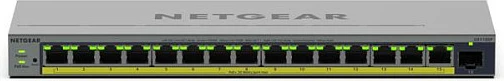 Switch NETGEAR Easy Smart GS116EP, 16x Gigabit PoE+ 180W, desktop/montim në mur, gri