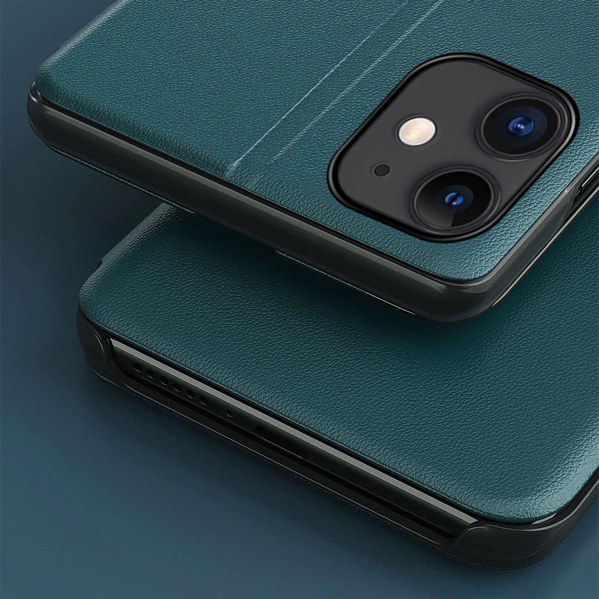 Mbështjellës Hurtel Eco Leather View Case për iPhone 13 Pro Max, me qëndrim, e zezë