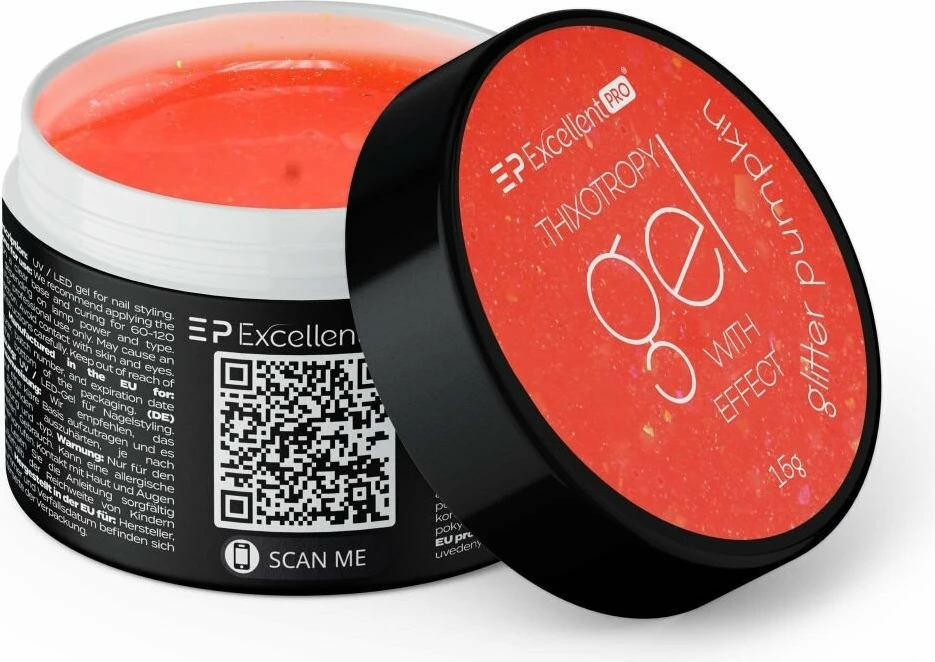 Xhel ndërtues për thonj për femra Excellent PRO Thixotropy Gel With Effect Glitter Pumpkin, 15g