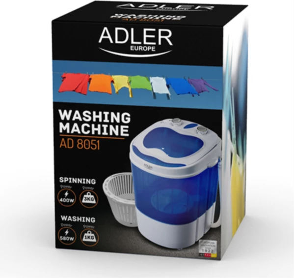 Mini makinë larëse ADLER AD8051 me shtrydhje 3 kg/1 kg, bardhë/kaltër
