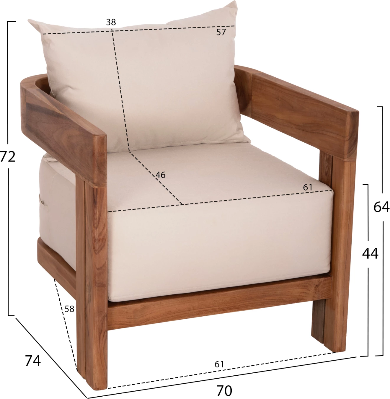 Karrige lounge KIOTO, dru tik natyral, 70x74x72cm