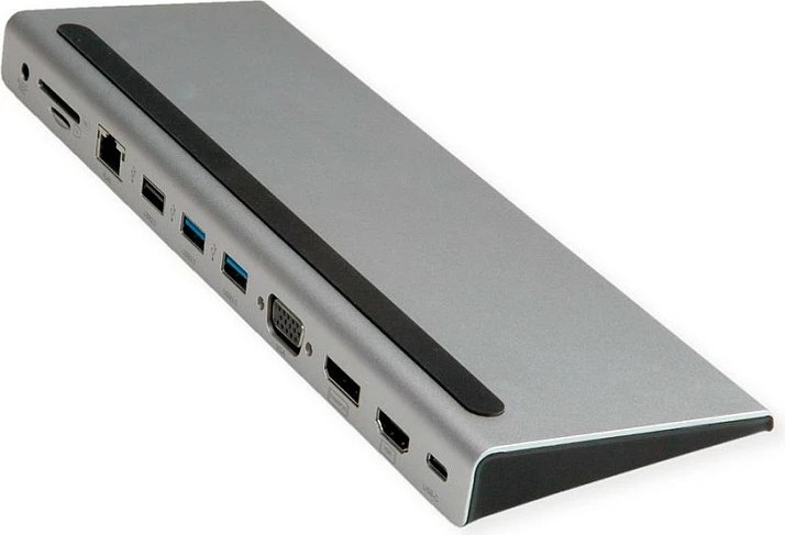 Docking station USB-C VALUE Multiport USB 3.2 Gen 2, 4K HDMI/DP, VGA, LAN, PD, lexues SD/microSD, Gri