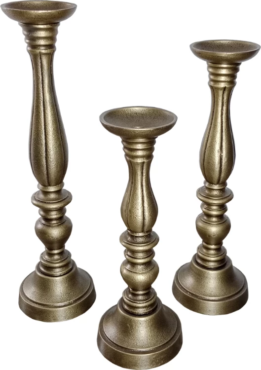 Set mbajtës qirinjsh LUSAR, 3 copë, alumin, ngjyrë ari antik, 11x11x40cm