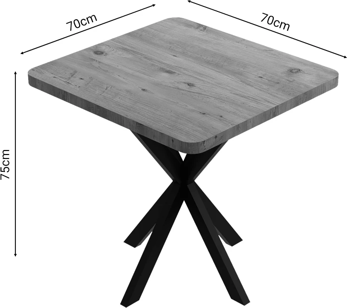 Sipërfaqe Tavoline Prestone melaminë lisi-metal i zi 70x70x75cm