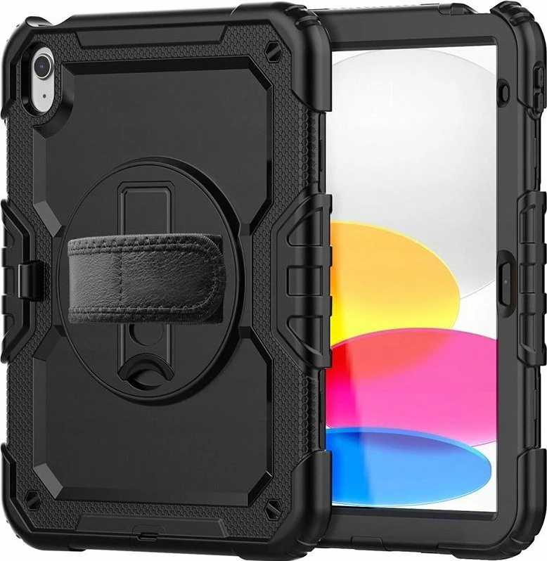 Mbështjellës për tablet Tech-Protect Solid360 për Apple iPad 10.9\" 2022 (A2696/A2757/A2777), me rrip shpatulle dhe rrip dore, i zi