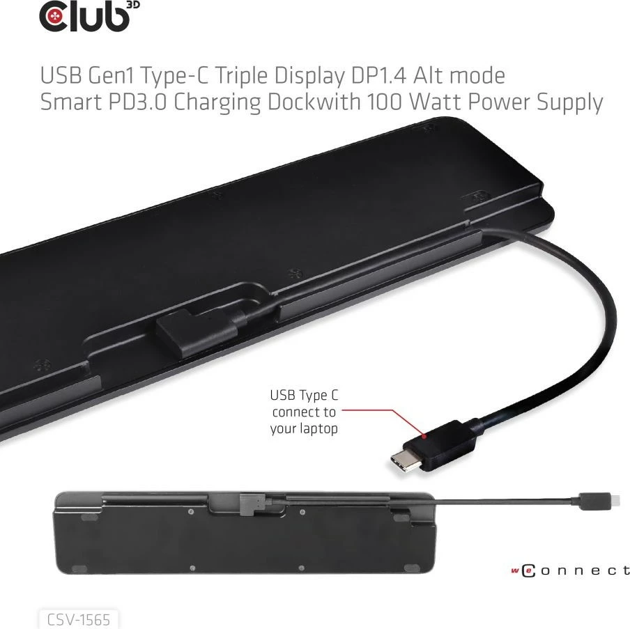 Docking station Club3D 4K ChargingDock USB-C, 5xUSB3, DP1.4, HDMI, VGA, LAN, 100W, e zezë