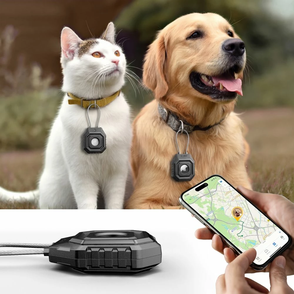 Mbështjellës sigurie për Apple AirTag Tech-Protect Kevlar Seal (AirTag 1/2), me kabllo çeliku, i zi, set 1 copë + kaçavidë mini