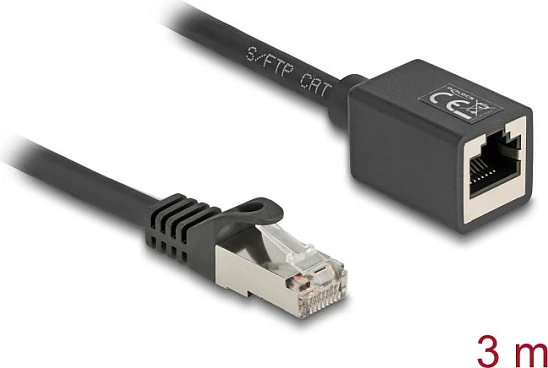 Kabllo rrjeti DeLOCK 90317, Cat6a S/FTP, RJ-45 mashkull në RJ-45 femër, 3 m, e zezë