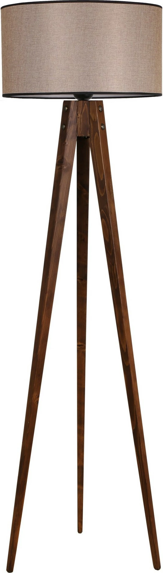 Llambë dyshemeje tripod, ngjyrë arre, Opviq, cilindër, abazhuri hasër i errët