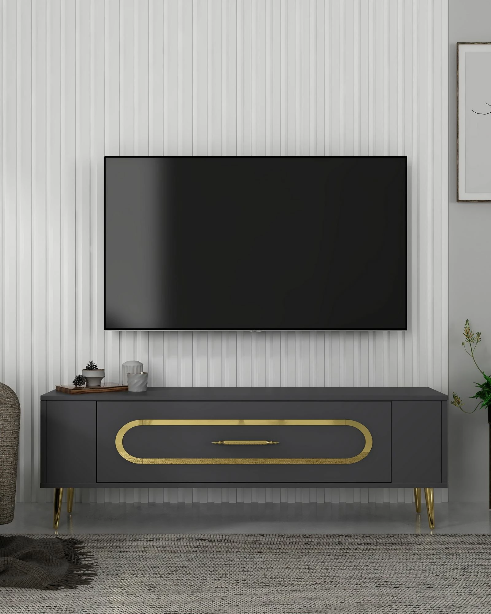 Komodë TV Skye Decor, Retrop3, anthracite, gold