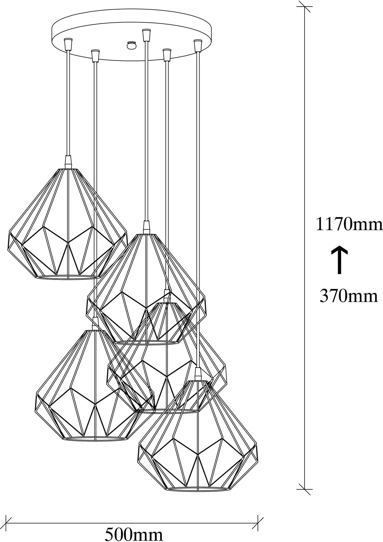 Llambë tavani Opviq, model Diamond - 704-5S2, e zezë, 5 llampa