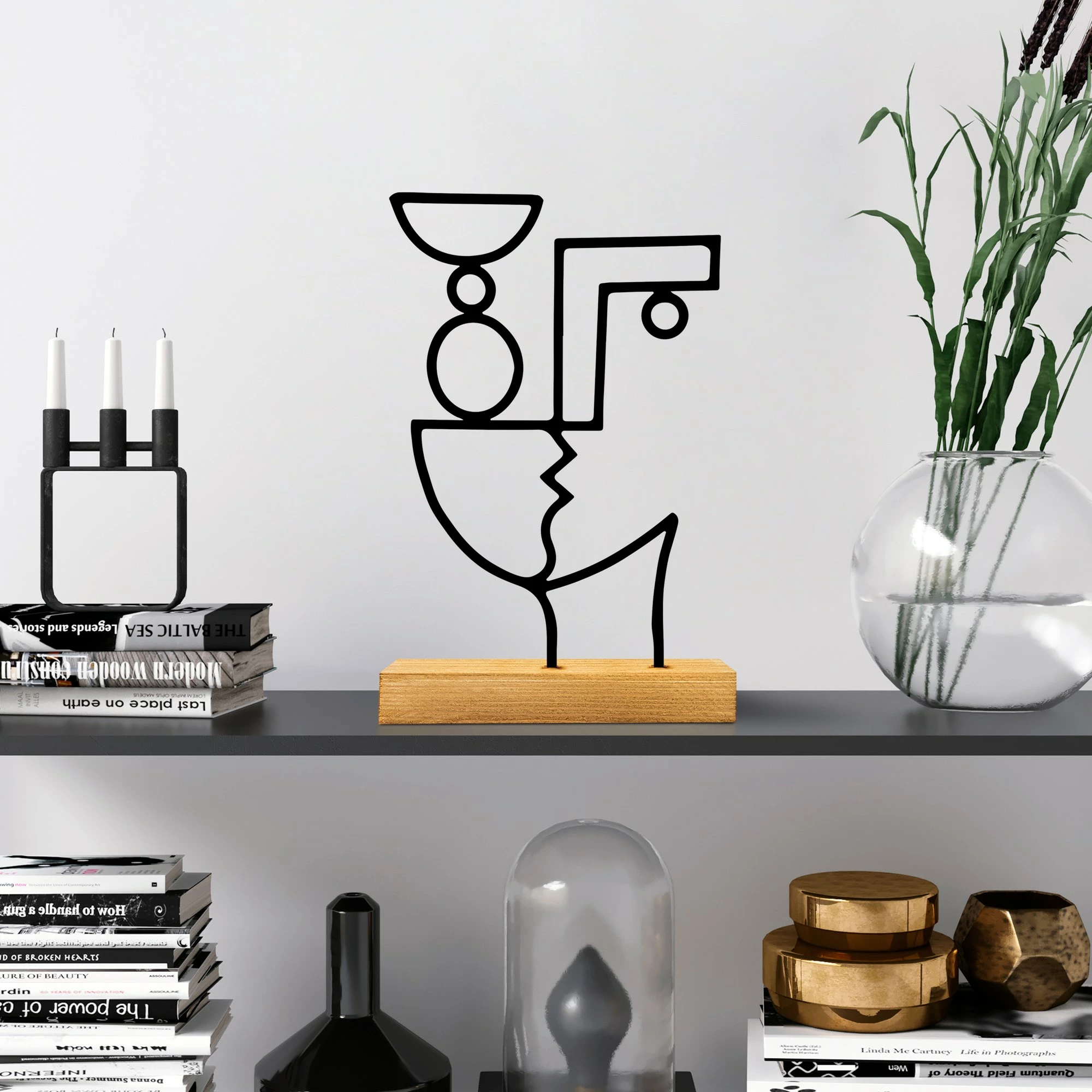 Objekt dekorativ Aberto Design, Cubik, ngjyrë e zezë dhe druri