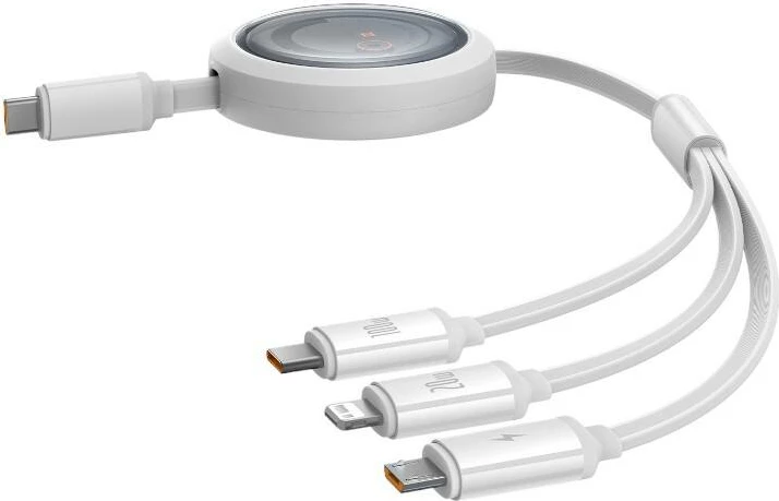 Kabllo karikimi 3-në-1 Baseus Free2Draw, USB-C në USB-C/Lightning/Micro, 100W, 1.1m, Bardhë