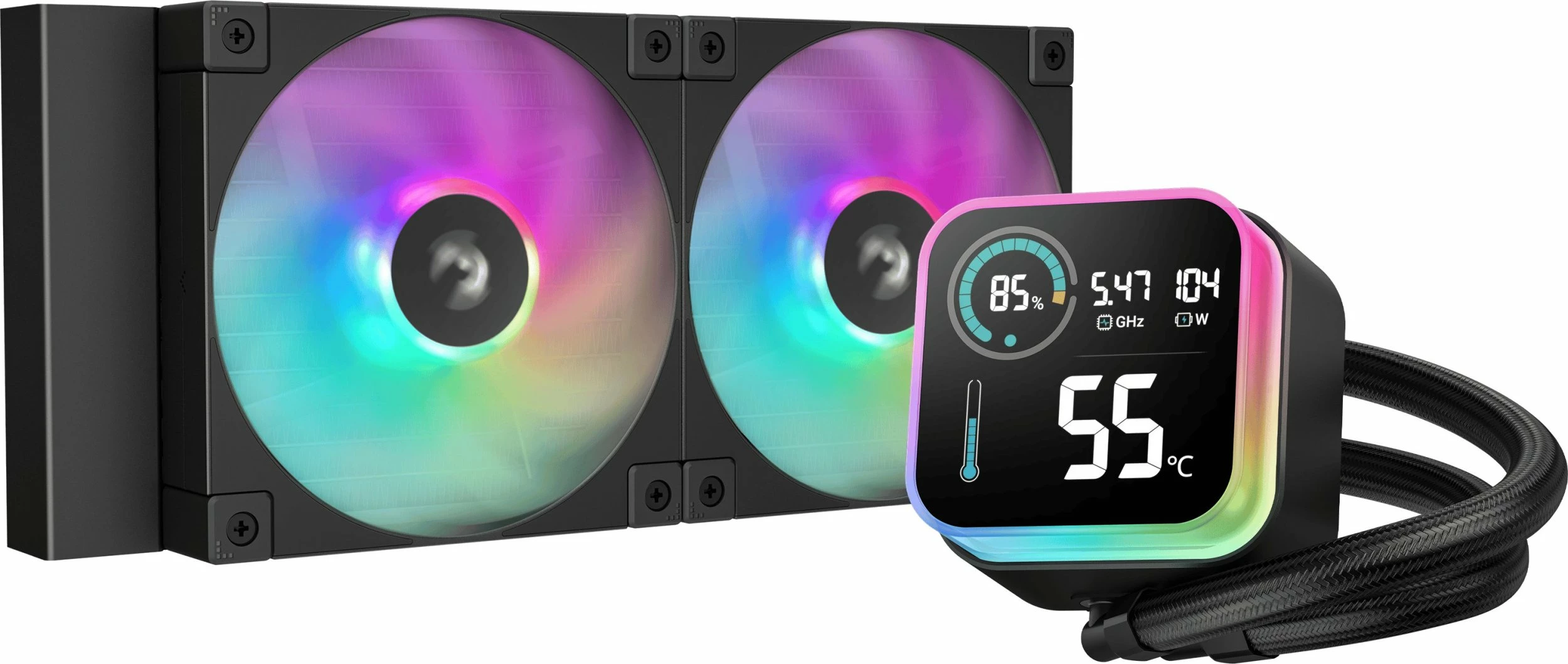 Ftohës uji AIO për CPU Deepcool LQ240 240mm ARGB me ekran LCD, i zi