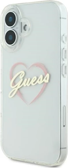 Mbështjellës Guess IML Heart për iPhone 16 Plus, Transparent