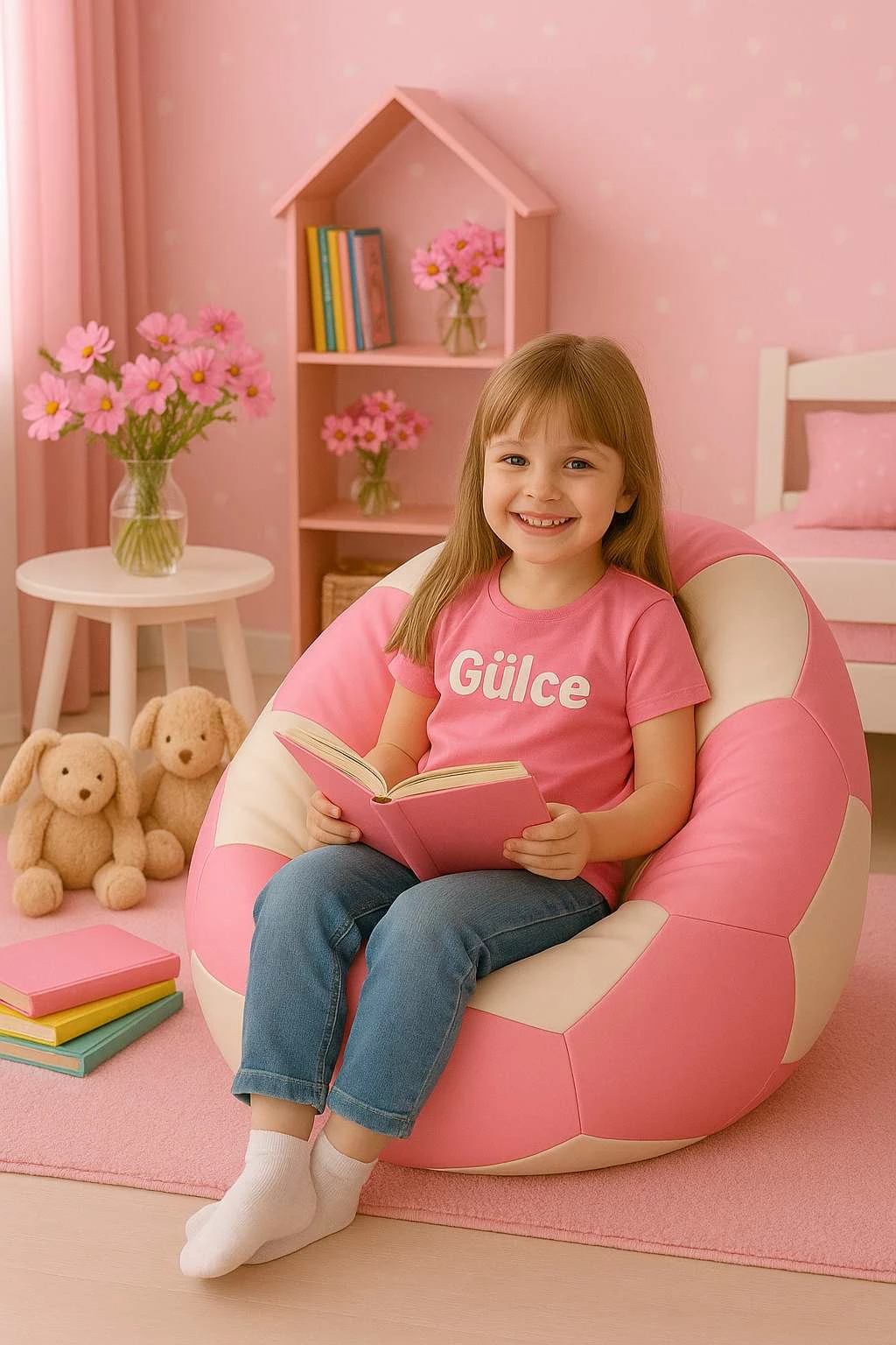 Qese ulëse Atelier del Sofa, futboll i vogël, e bardhë dhe rozë