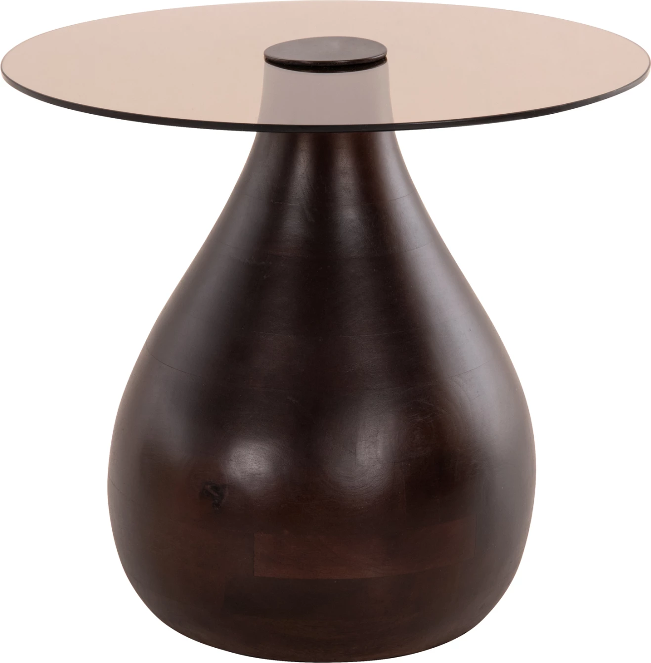 Tavolina anësore 2 copë CHANG FH9668 dru mango ngjyrë kafe, xham sipër Φ55x49,5H & Φ40x36,5H cm