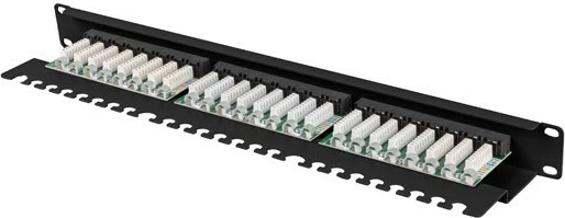 Patch panel LANBERG 24 porta, 1U, 19 inç, kat.5E, me organizer kabllash, zi