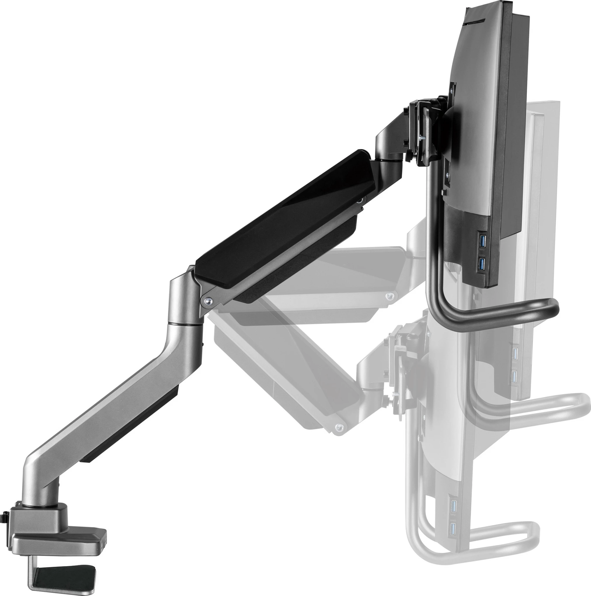 Mbajtëse tavoline për 2 monitorë EQUIP 17"-32", VESA 75x75/100x100, sustë gazi, 9kg për ekran, 360°, silver