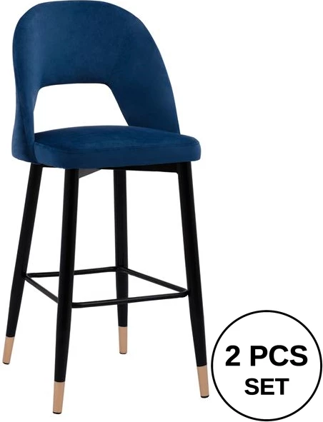 Karrige për bar Harper FH8526.08, kadife blu, kornizë metalike, 50x51x111 cm, set prej 2 copë