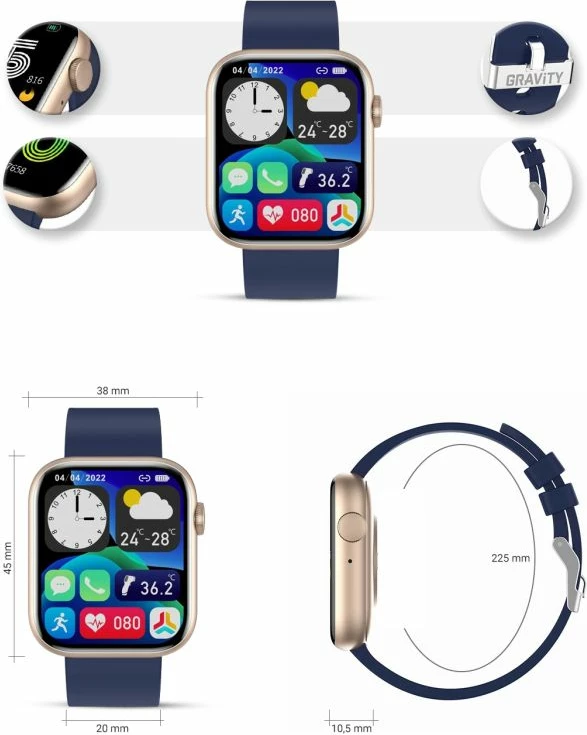 Smartwatch për femra Gravity, e zezë