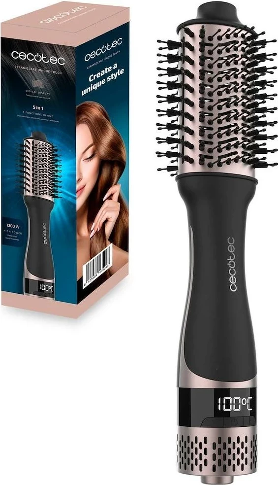 Furçë drejtimi flokësh Cecotec CeramicCare Unique Touch, 1200W, e zezë