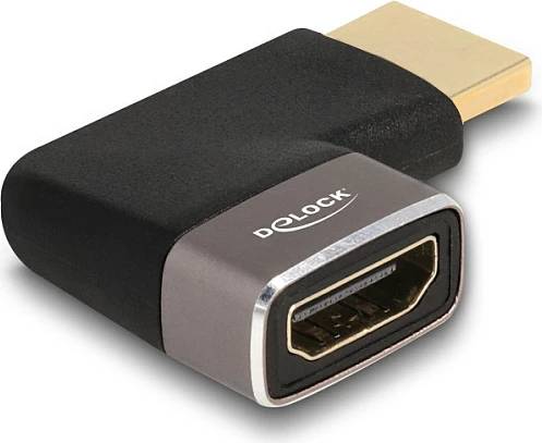 Adapter HDMI DeLOCK mashkull në femër, 90° majtas, 8K 60Hz, metal, zi/hirtë