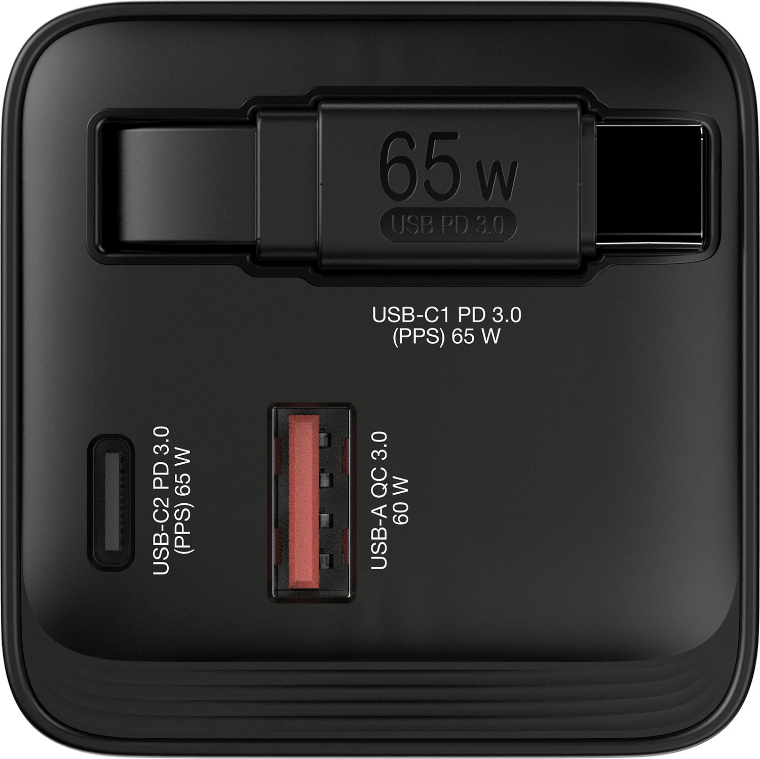 Karikues Verbatim GaN 65W, 2 porta USB-C PD/USB-A QC, kabllo e tërheqshme, EU/UK/US, i zi