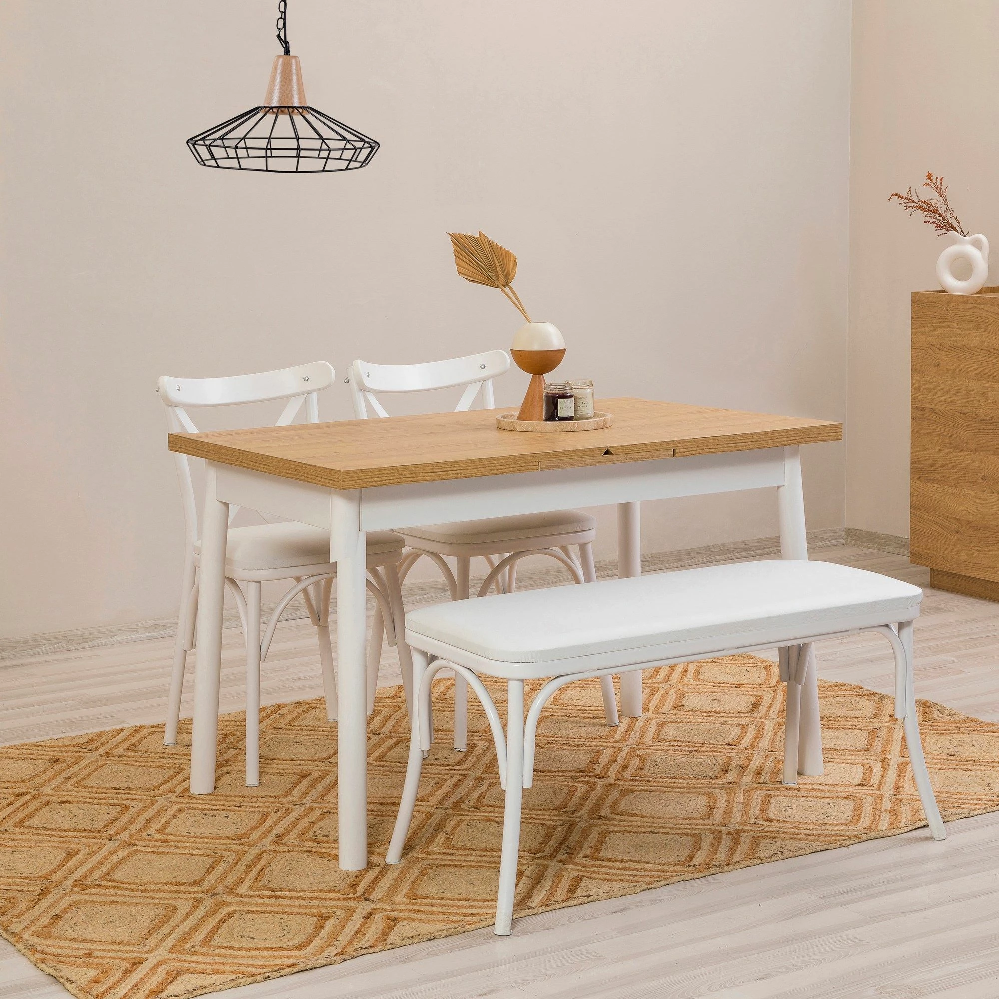 Tavolinë ngrënieje zgjatëse Hanah Home, Oliver Open - Karina e bardhë
