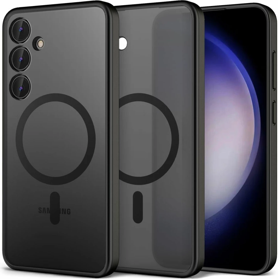 Mbështjellës, Tech-Protect, MagMat, për Samsung Galaxy S24, MagSafe, gjysmë-transparent, i zi mat