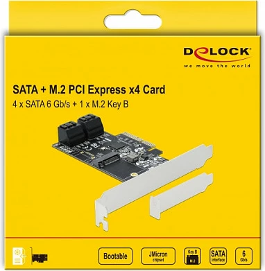 Kartelë zgjerimi PCIe DeLOCK 90396, 4x SATA + M.2, 6 Gbit/s, e zezë/jeshile/gri