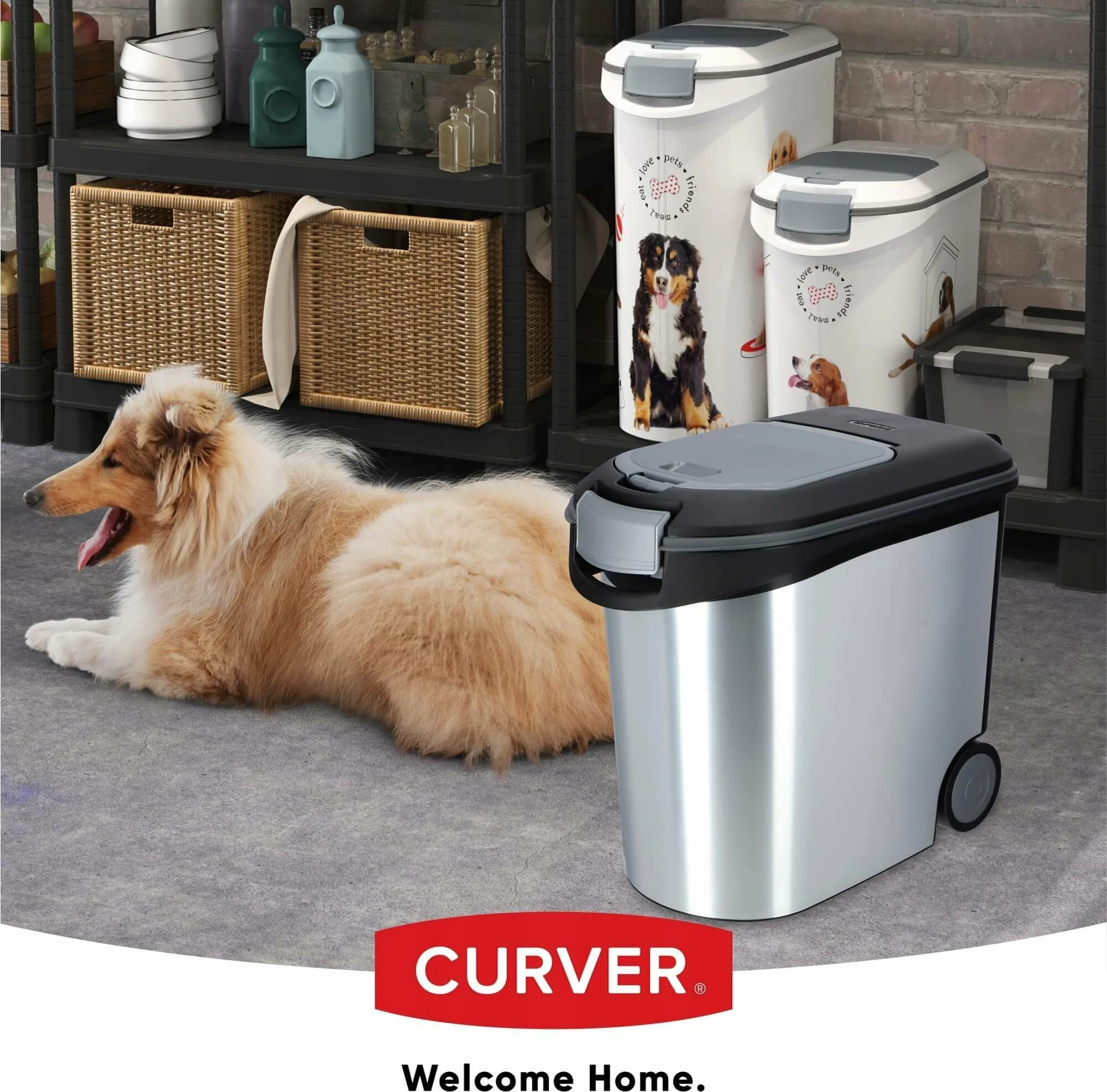 Kontejner ushqimi për kafshë Curver 35 L / 12 kg, me rrota, argjend-zi