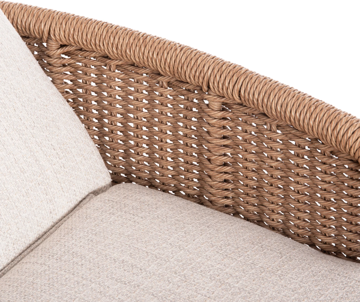 Shezlong alumini, ngjyrë fildishi, ratan natyral, jastëk bezhë, 205.5x86x58-104H