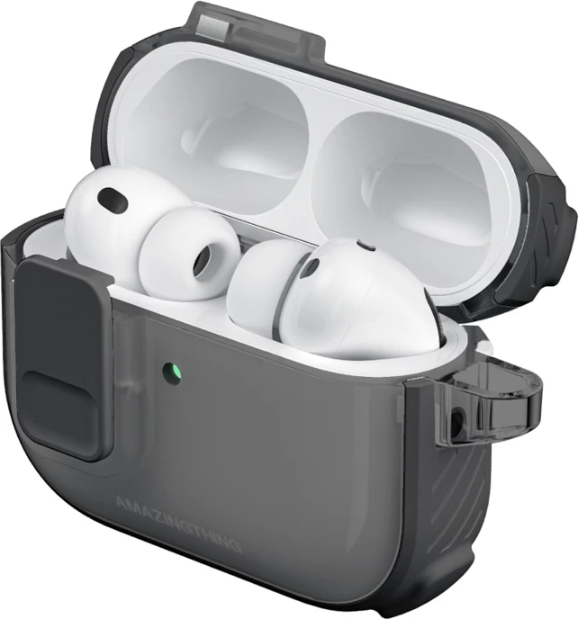 Mbështjellës për kufje, AmazingThing Titan Pro Mag Case Clear për AirPods Pro 3, PC+TPU, përputhshëm me karikim wireless, me karabiner, e zezë