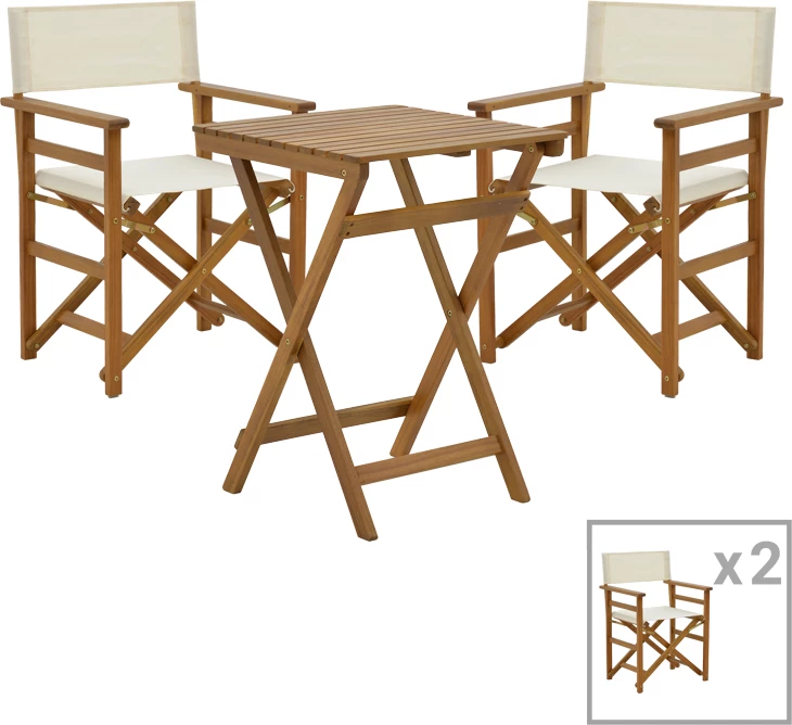 Tavolinë me karrige Bistrual-Lazio set prej 3 copash, dru akacie, 50x50x70cm