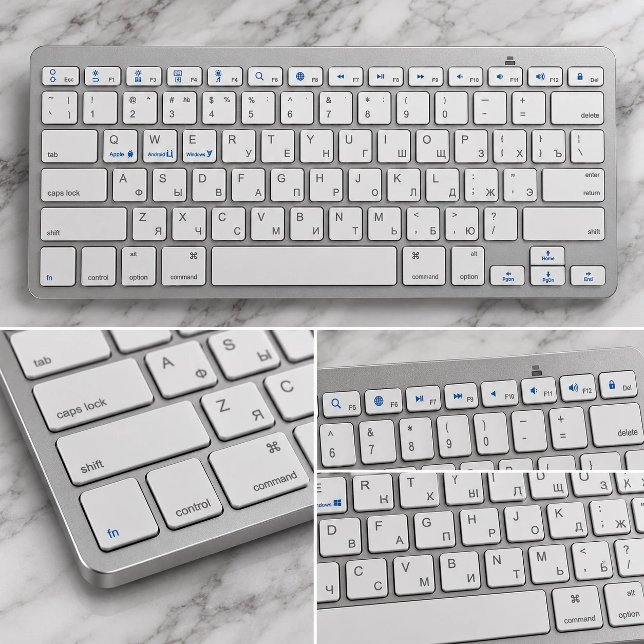 Tastierë Wireless Kompakte QWERTY – E Bardhë me Argjend 3
