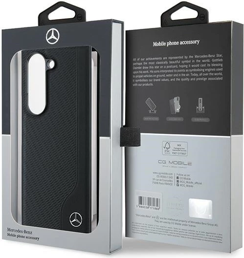 Mbështjellës Mercedes Leather Wood Imitation MagSafe për Samsung Galaxy Z Fold 6, i zi