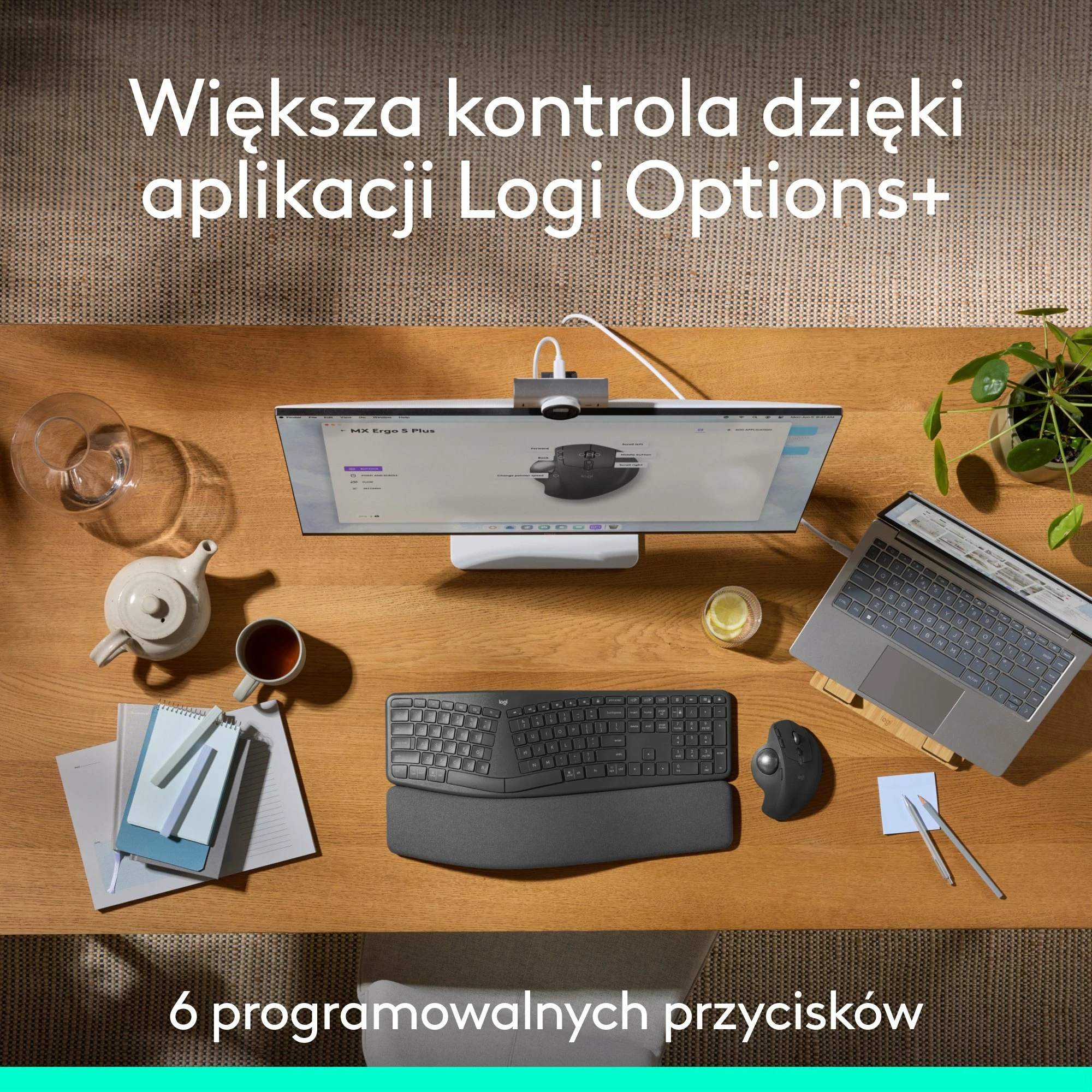 Maus Logitech MX Ergo S 910-007260 trackball wireless 2000 DPI me pjerrësi 20° me karikim USB-C, i zi