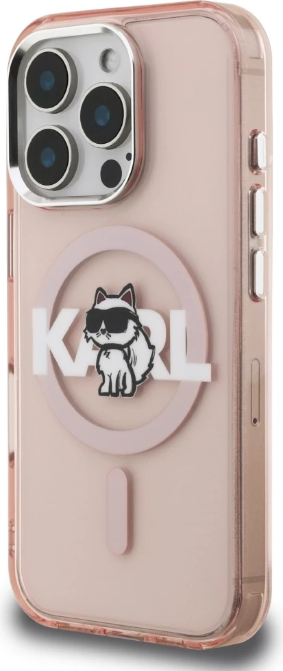 Mbështjellës MagSafe Karl Lagerfeld IML Choupette Sketch Logo për iPhone 16 Pro Max, Hardcase TPU/PC, rozë, në kuti