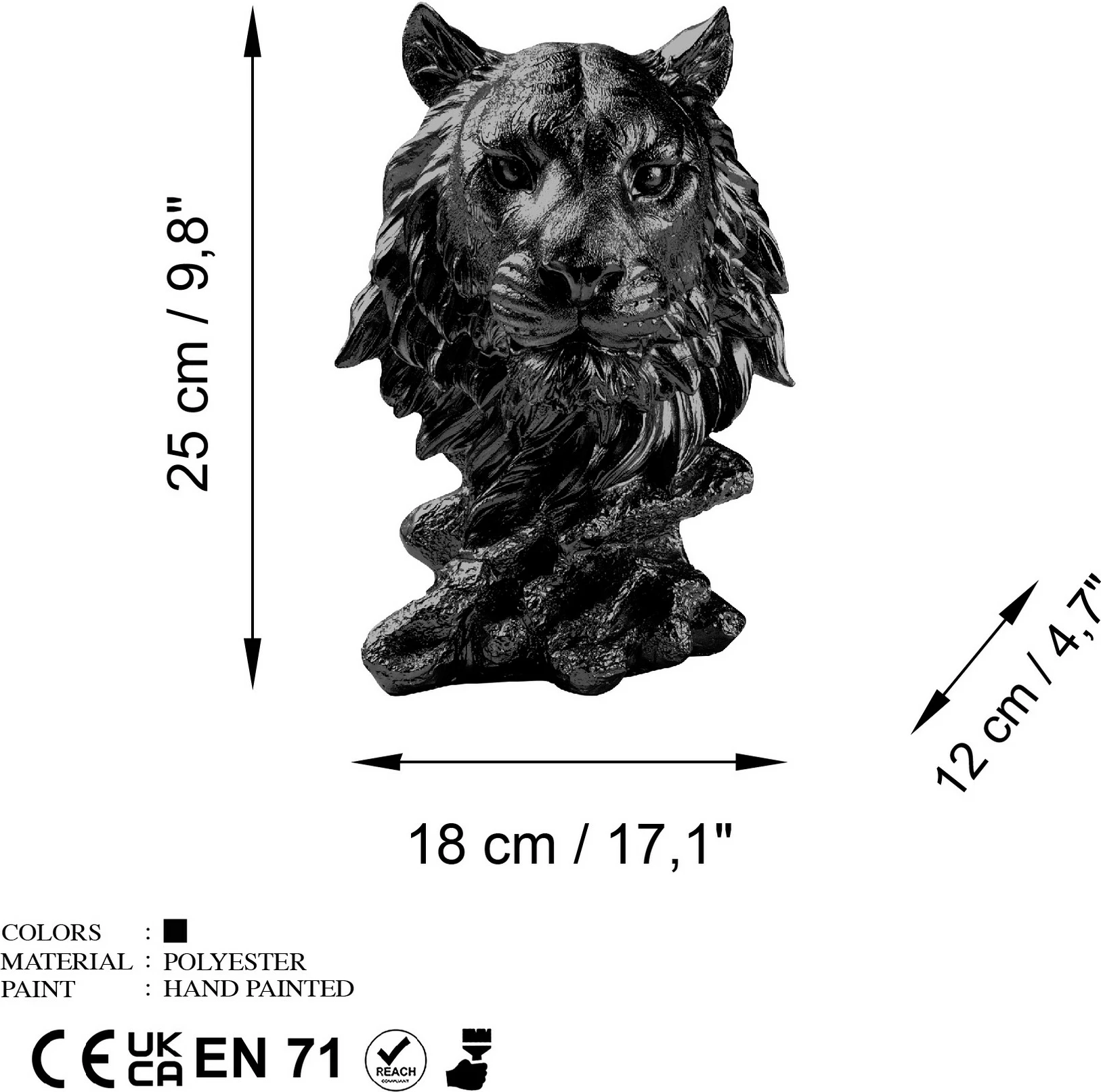 Objekt dekorativ Aberto Design, tigër, i zi, Tiger-4