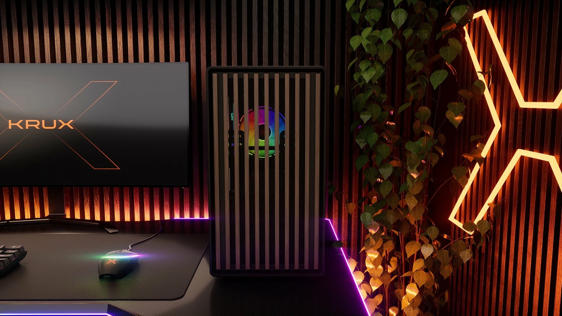 Kasë Krux Helio KRXD011 Mini Tower microATX/Mini-ITX, USB-A 3.0 + USB-C, panel anësor xham i temperuar, e zezë me dru