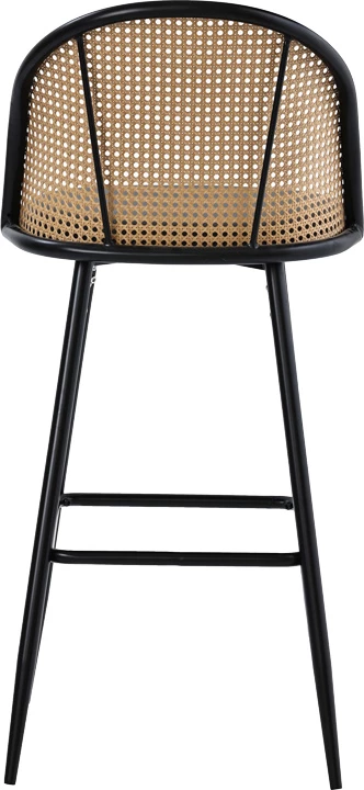 Karrige për bar Kace, pe rattan natyral, pu gri e errët, metal i zi, 43x55x102cm (set prej 2 copash)