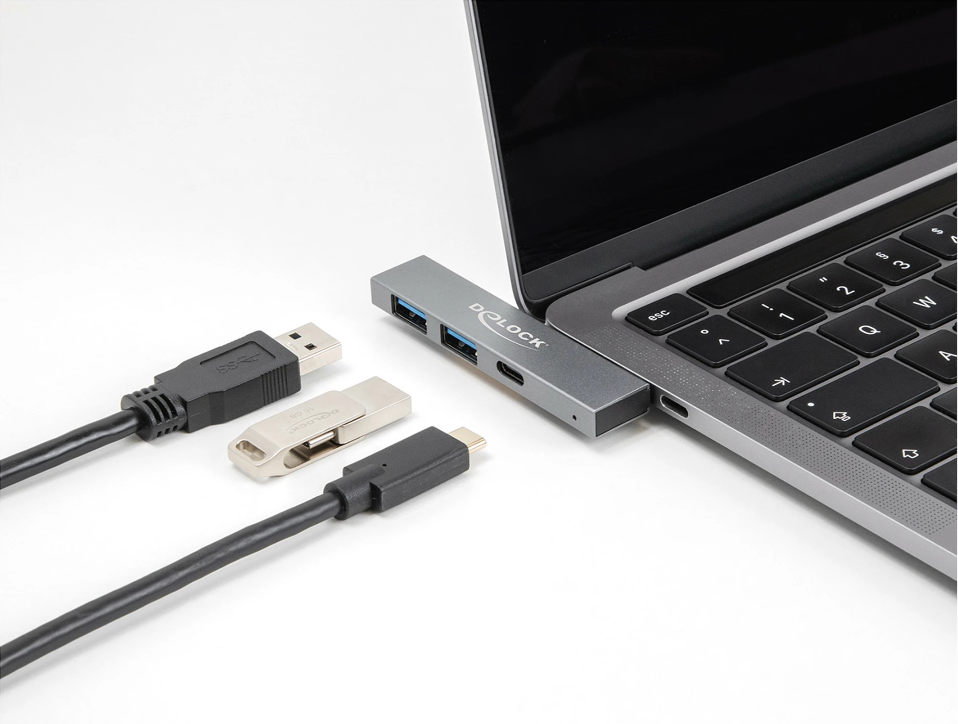 Hub USB DeLOCK 3-port, USB-C, 1x USB-C + 2x USB-A, 5Gbps, gri
